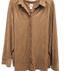 Chicos Womens Brown Micro Suede Shirt Size1 (8)